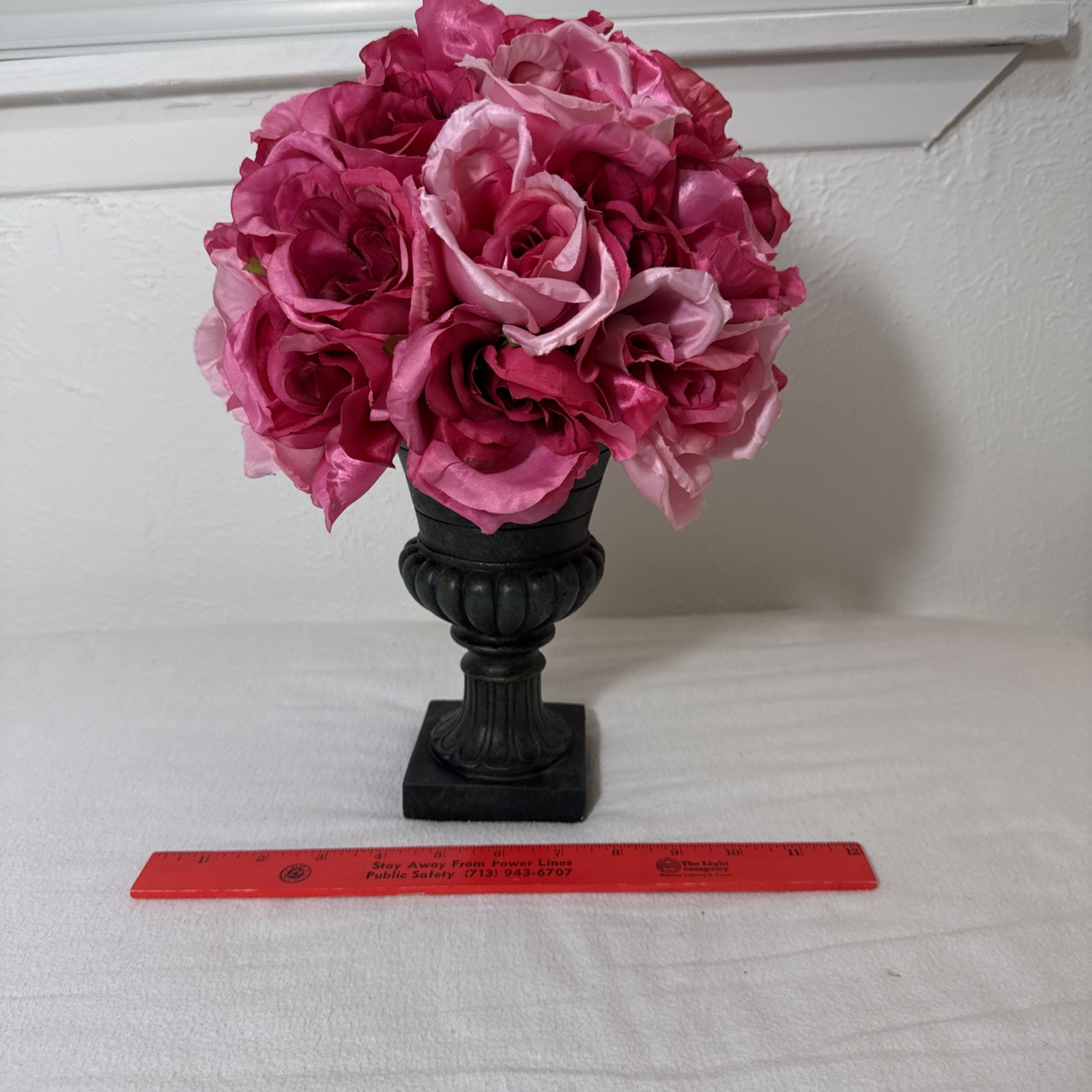 Faux Pink Rose In Urn