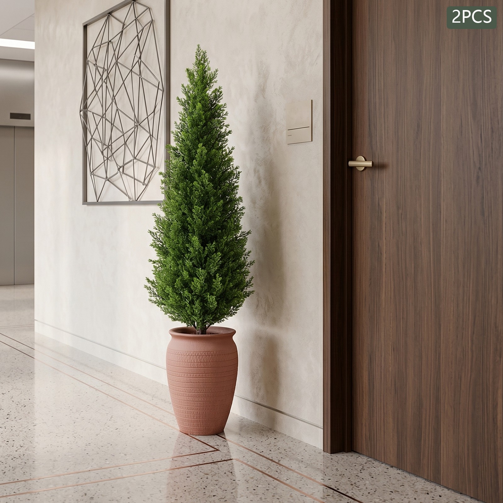 2Pcs 4ft Artificial Cedar Topiary Trees w/ Ground Spike for Porch Garden Office