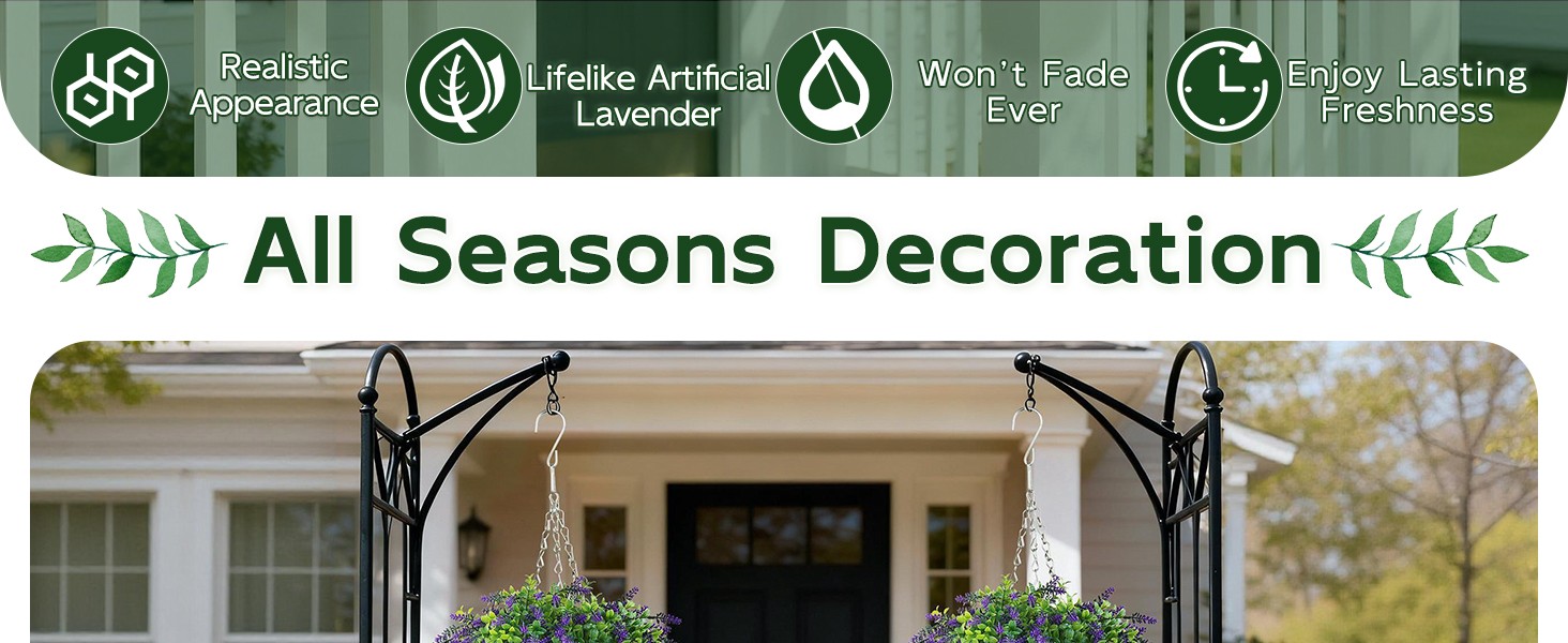 Artificial Lavender and Boxwood Hanging Basket – 2 Set for Outdoor