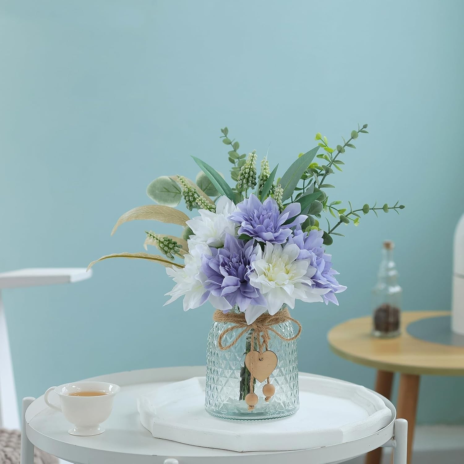 Faux Flowers with Vase,Artificial Silk Flowers in Vase, Fake Plant Eucalyptus…