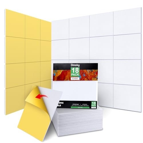 Acoustic Panels 12x12x0.4-In Polyester Sound Absorbing White 18Pk Studio
