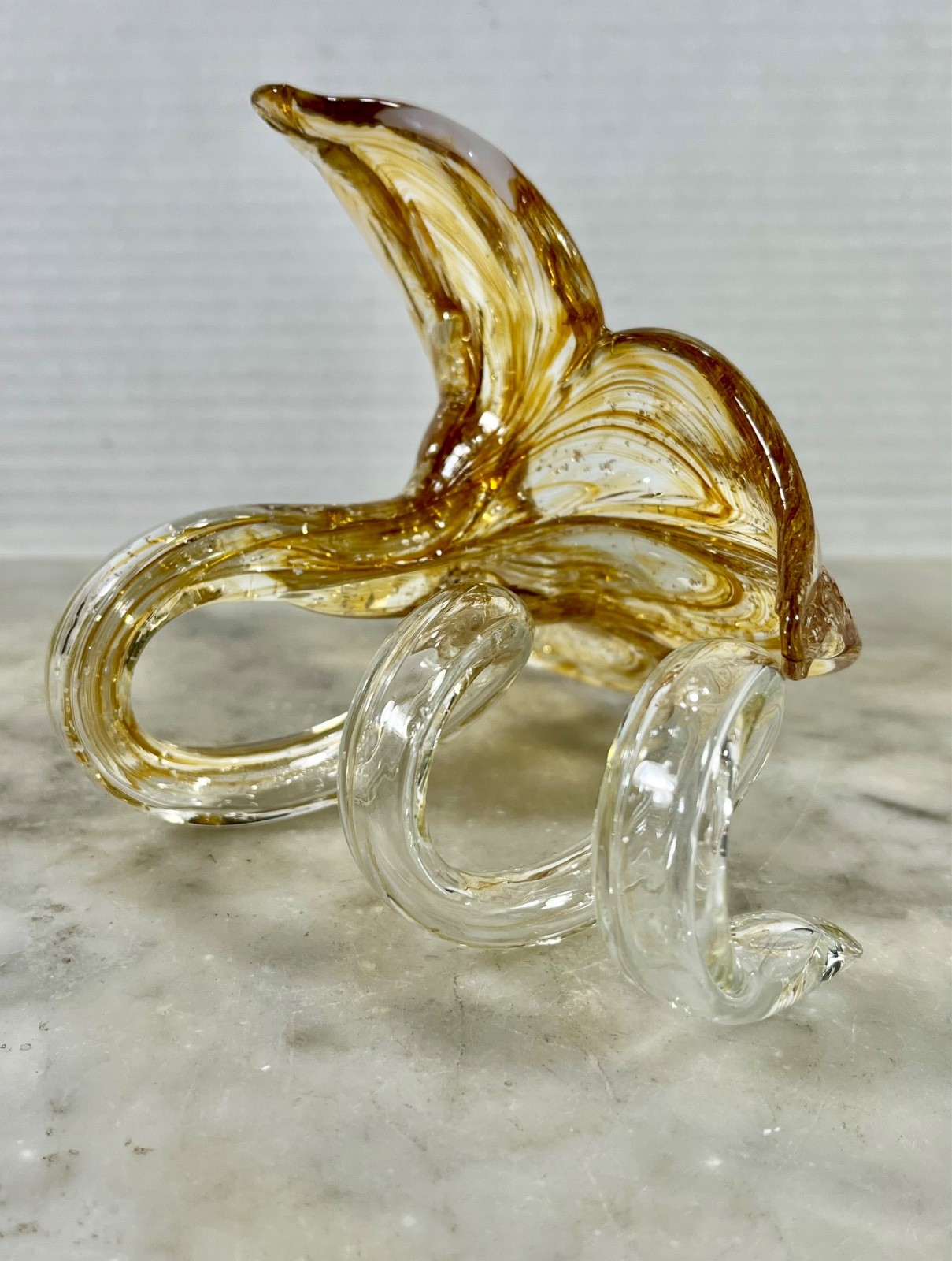 VTG Hand Blown Glass Petal Flower Amber Color
