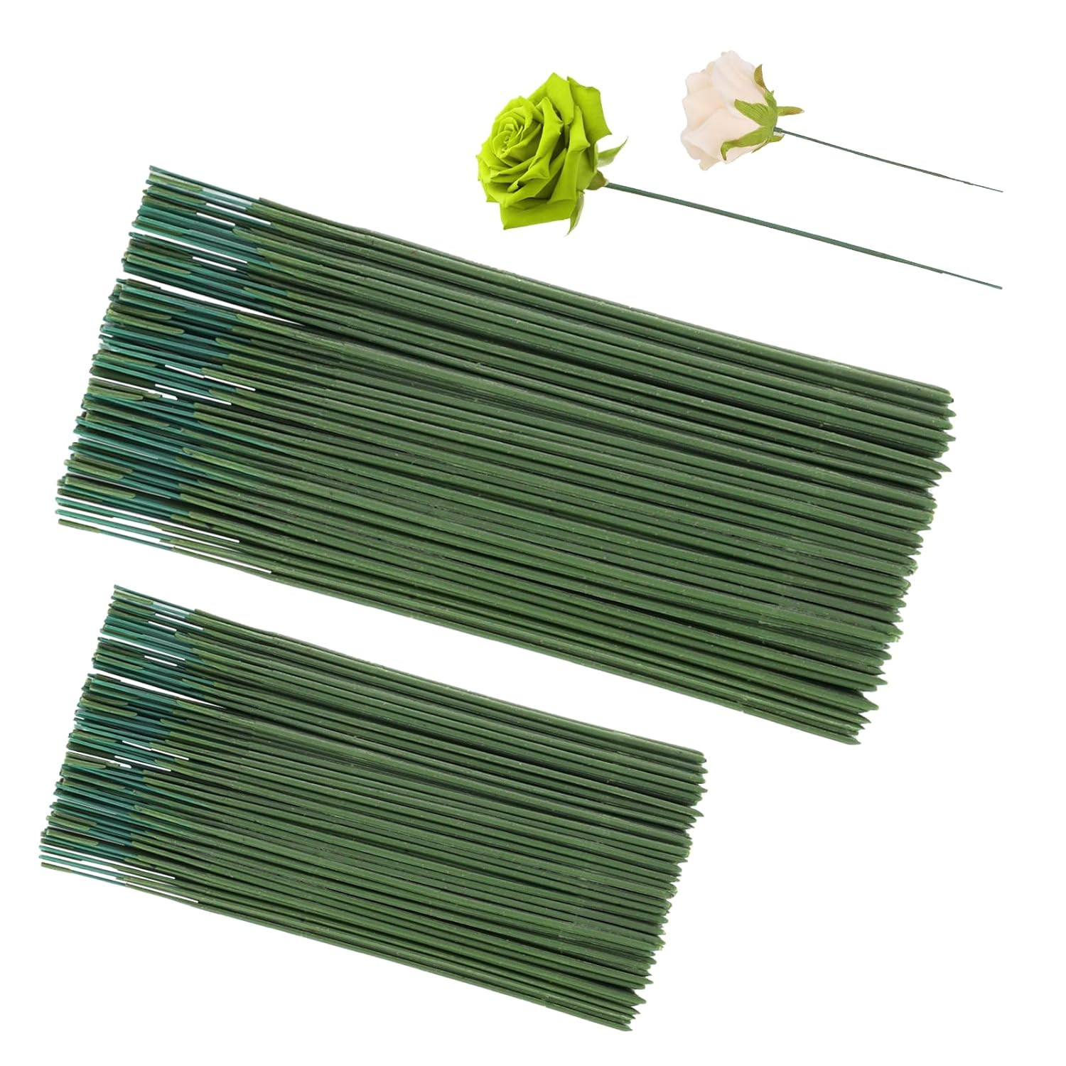 100 Pcs Green Flower Sticks 6.7Inch/10Inch Plastic Floral Stem Artificial Floral