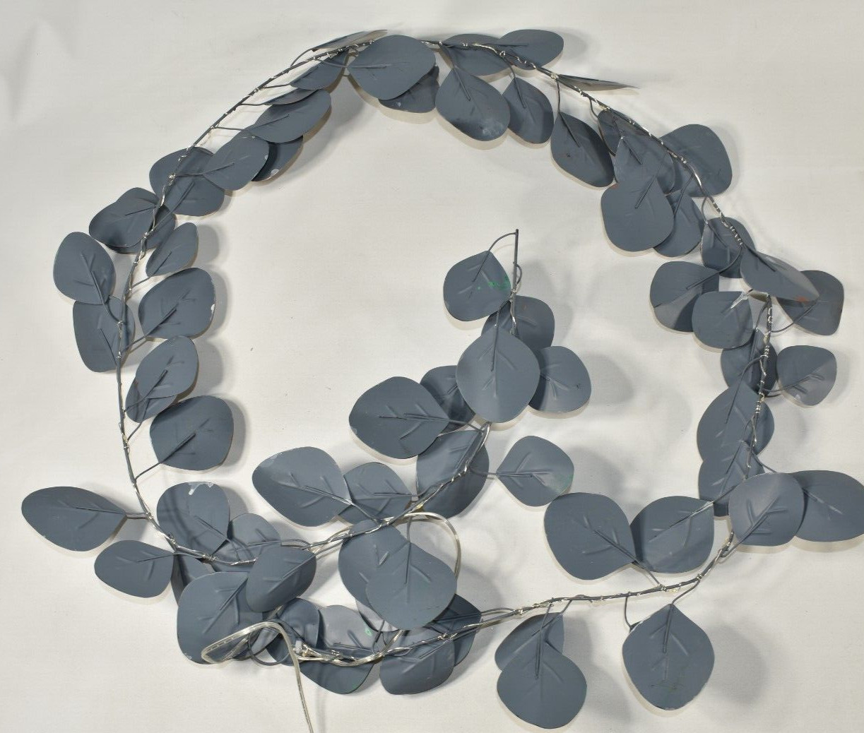 Metal Silver Dollar Eucalyptus Leaves Lit Garland Faux Green Copper Finish 72″