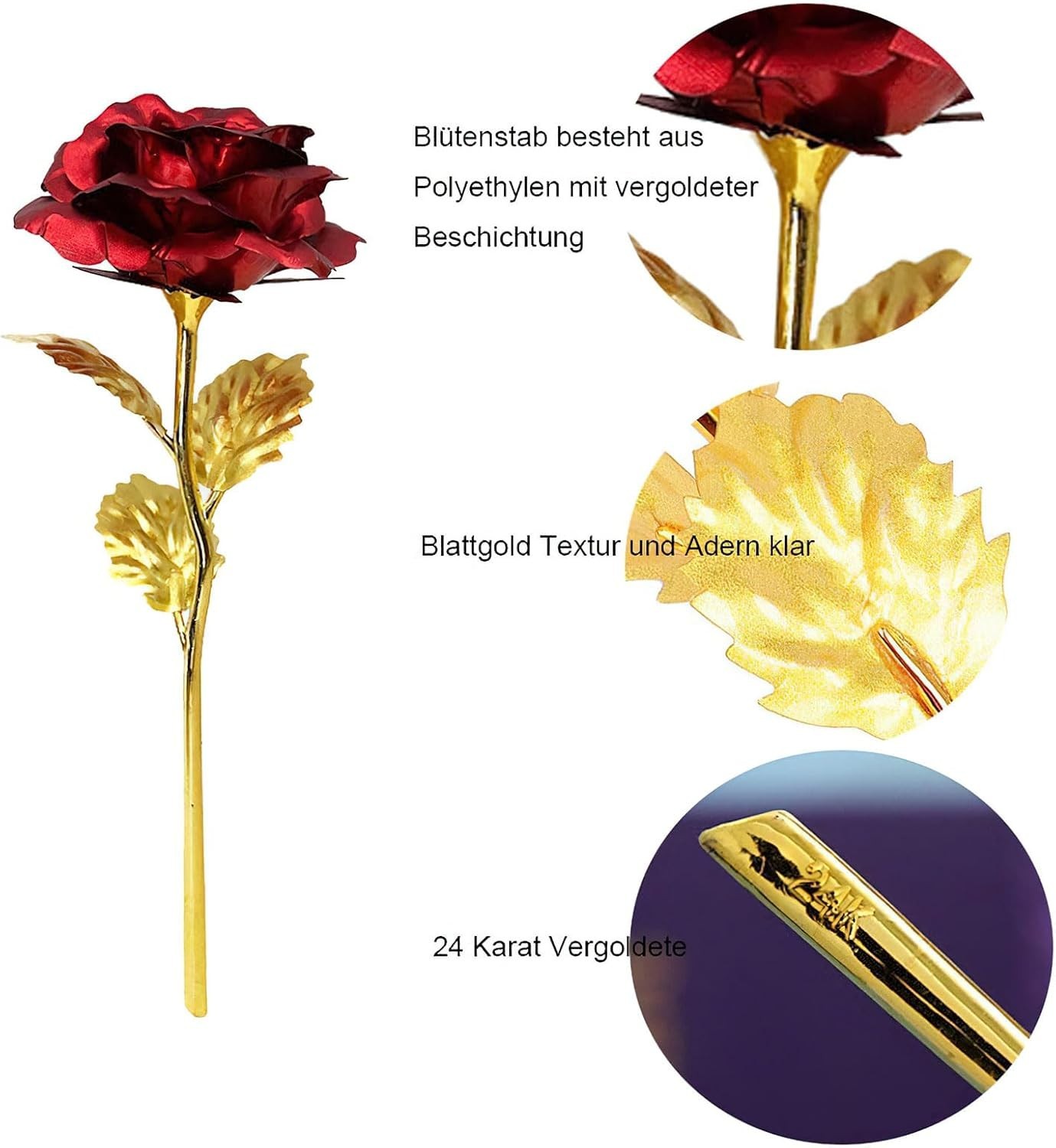 24k Gold Rose with Luxury Gift Box – 10-inch Golden Rose Metal Single Roses