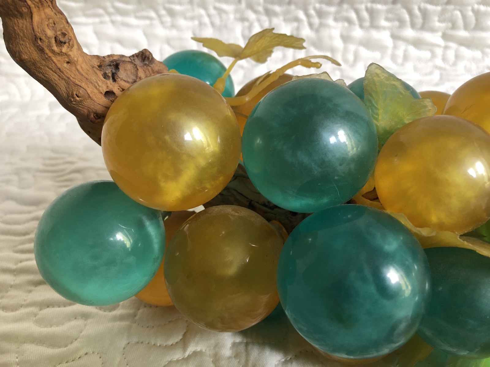 Vintage Faux Grape Cluster On Vine Branch Wood Acrylic Large
