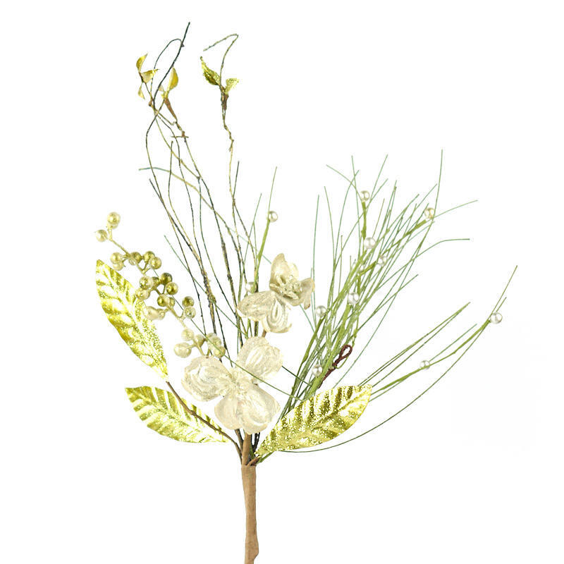 Group of 4 Platinum Glittered Artificial Pine and Dogwood 18″ Sprays