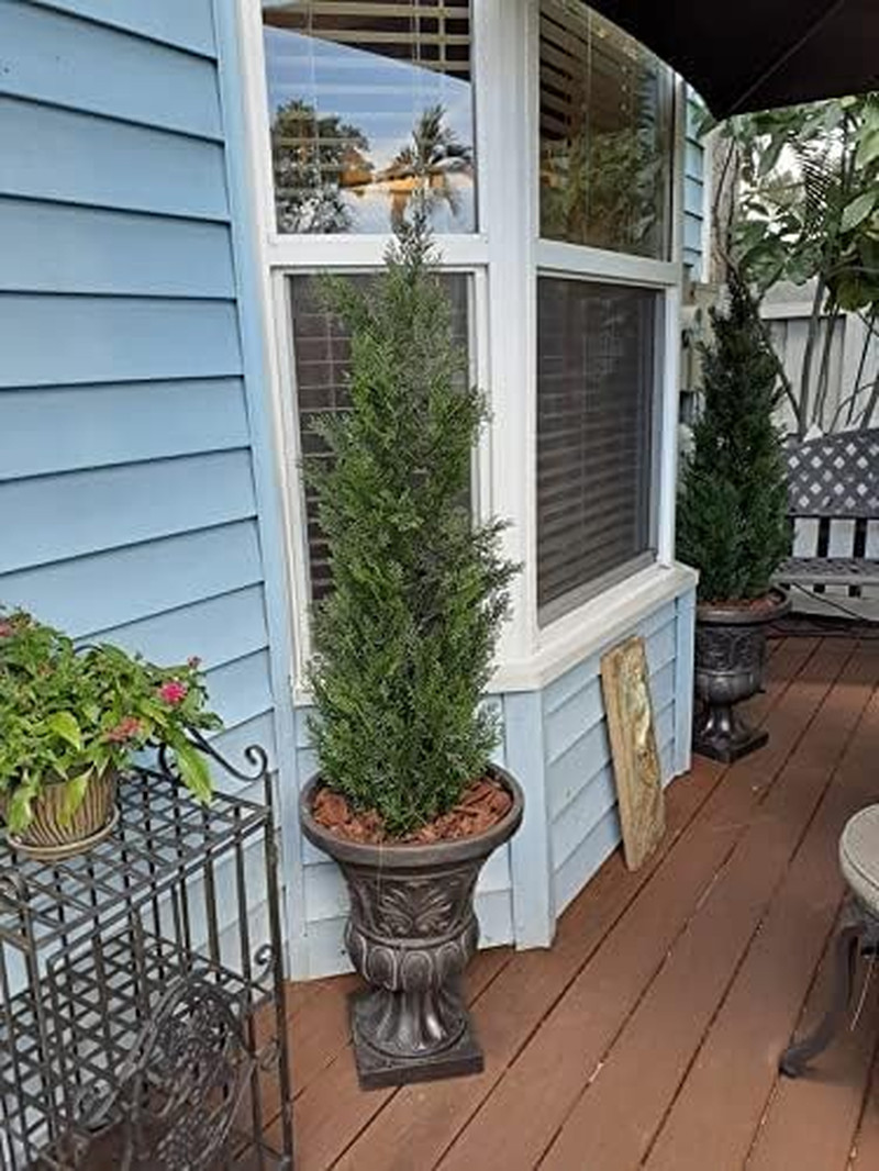 5ft Outdoor Artificial Cedar Topiary Trees in Pots – Set of 2