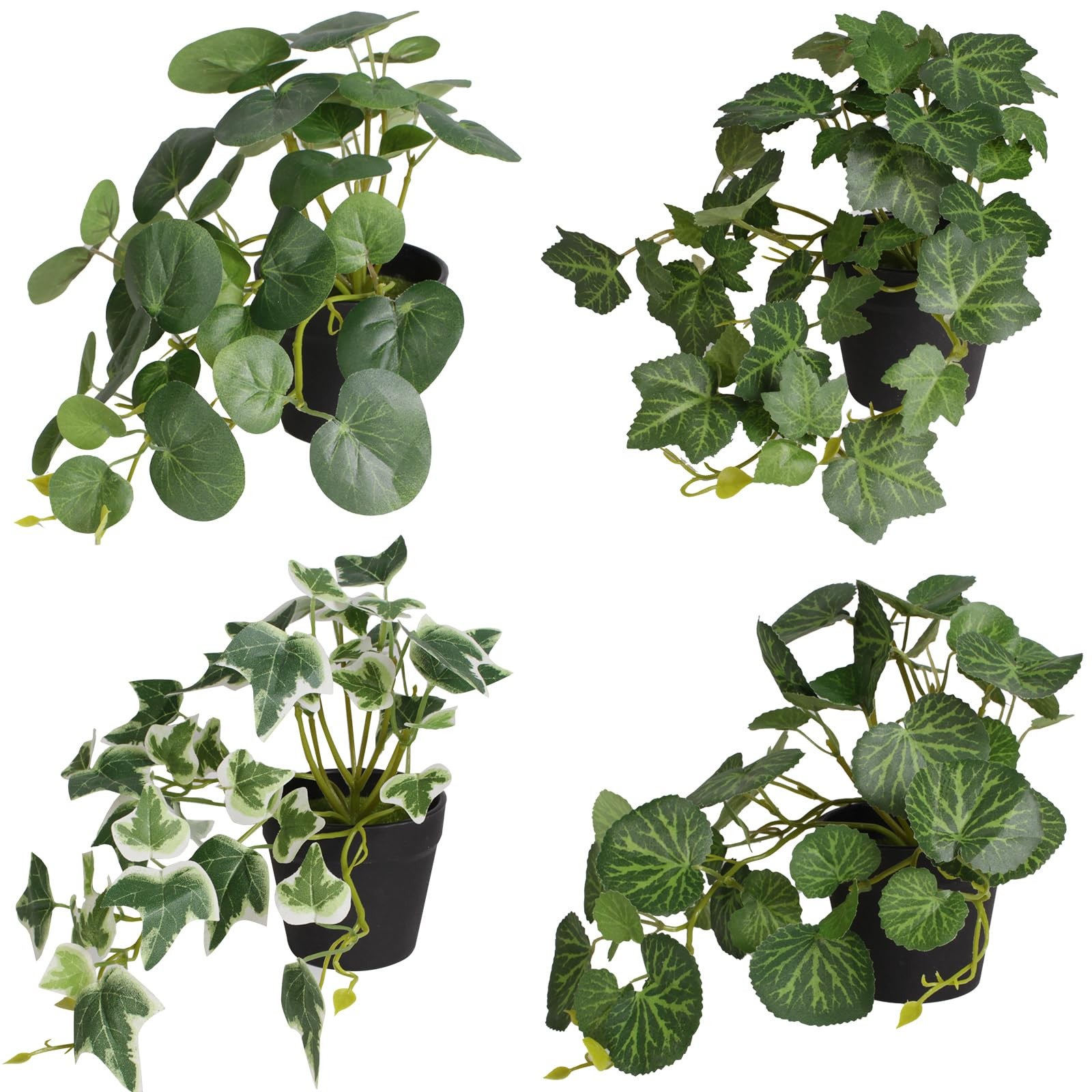 Yoratee Artificial Plants Set of 4 Fake Comosum Potted Plant with Black Pot G…