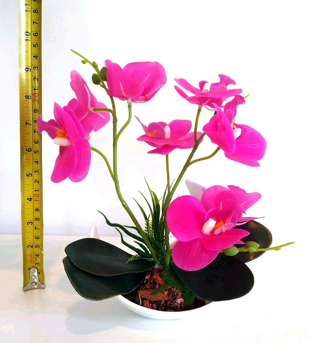 Artificial Bonsai Phalaenopsis Orchid Flower Fushia Purple Plant Potted 9.5″ H
