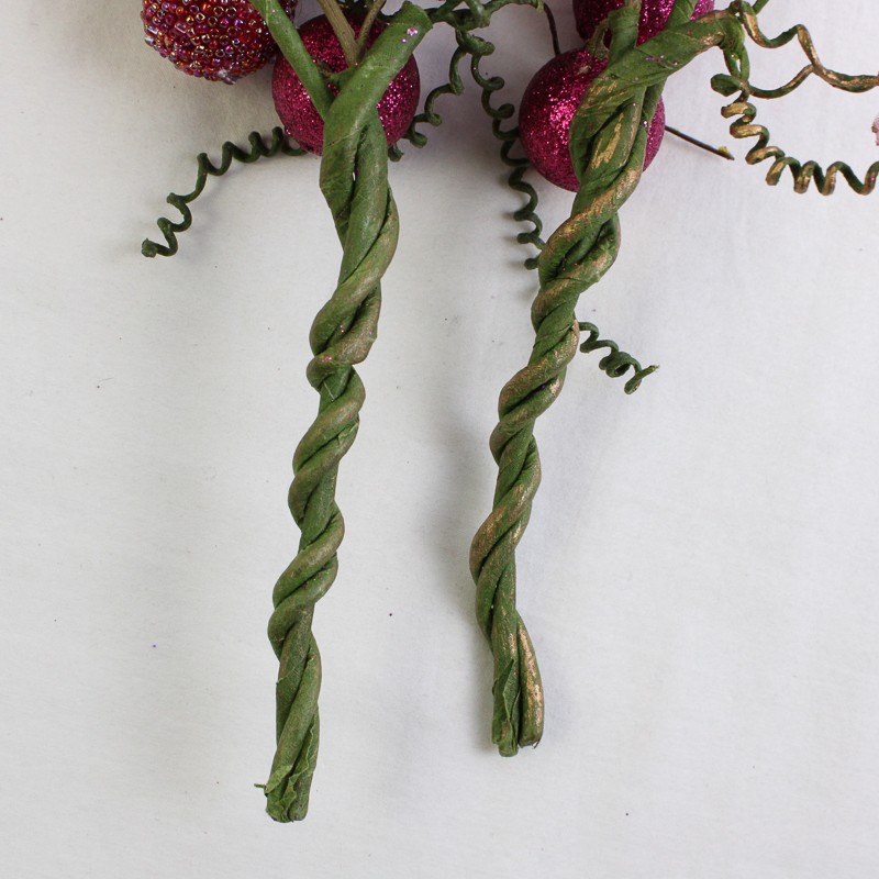 Lot of 2 Clusters of Glitter-Coated Berry Stems Purple and Red 10″ Tall