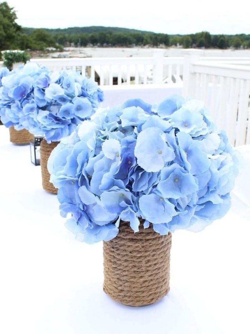 10 Elegant Blue Artificial Silk Hydrangea Heads with Detachable Stems for Decor