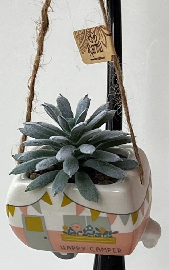 NIB ~ KARMA ~ CERAMIC “CAMPER” SHAPED HANGING SUCCULENT POT ~ 1 or ALL ~ 1+ SHIP