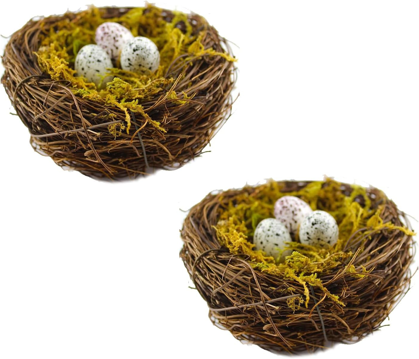 Artificial Birds Nest with Eggs Large Decorative Rattan Birds Nest 4.7Inch for S