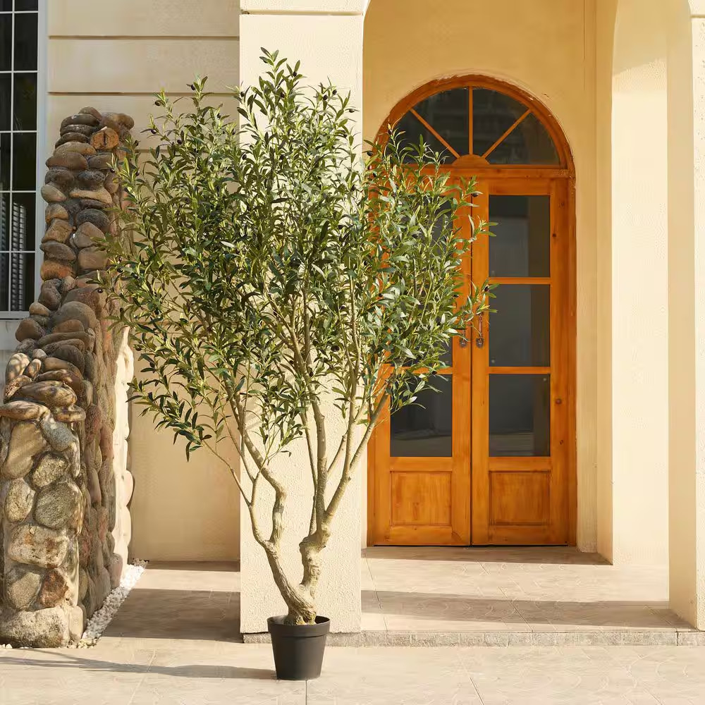 8 Ft. Artificial Olive Tree-Faux Silk Plant Fake Tree for Home Office Decor Indo