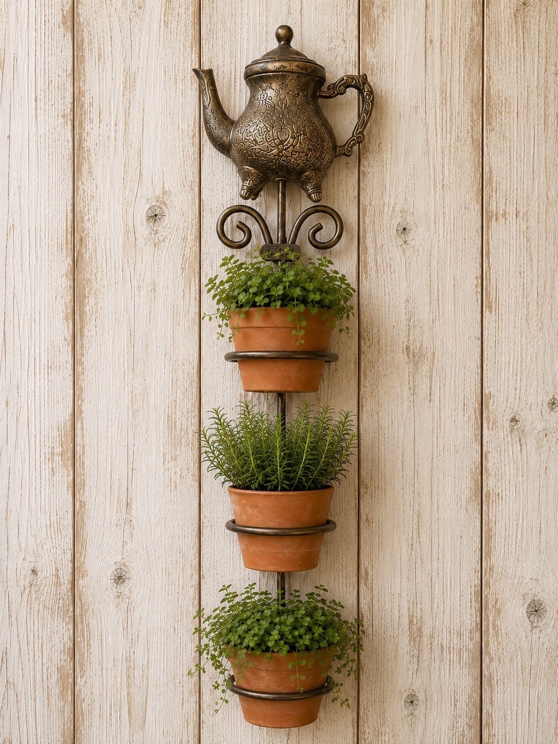 Metal Flower Pot Tea Cup/Saucer Holder Wall Mount Bracket Teapot Design
