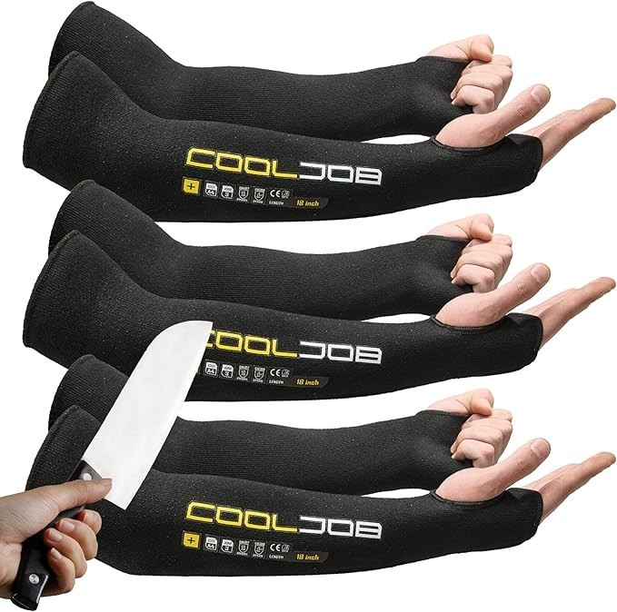 COOLJOB 3 Pairs 18in A4 Cut Resistant Sleeves UV Protection Thumb Hole Blk/yello