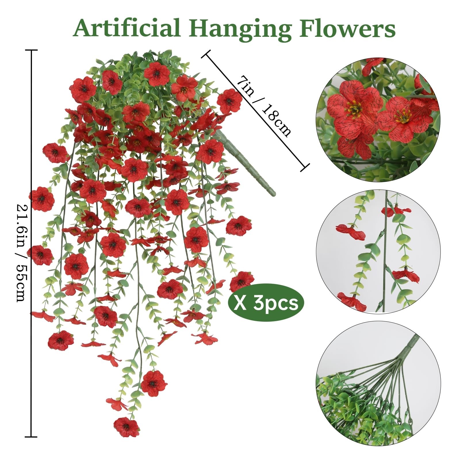 3PCS Artificial Flowers for Outdoors, UV Resistant Fake Hanging Flowers Reali…