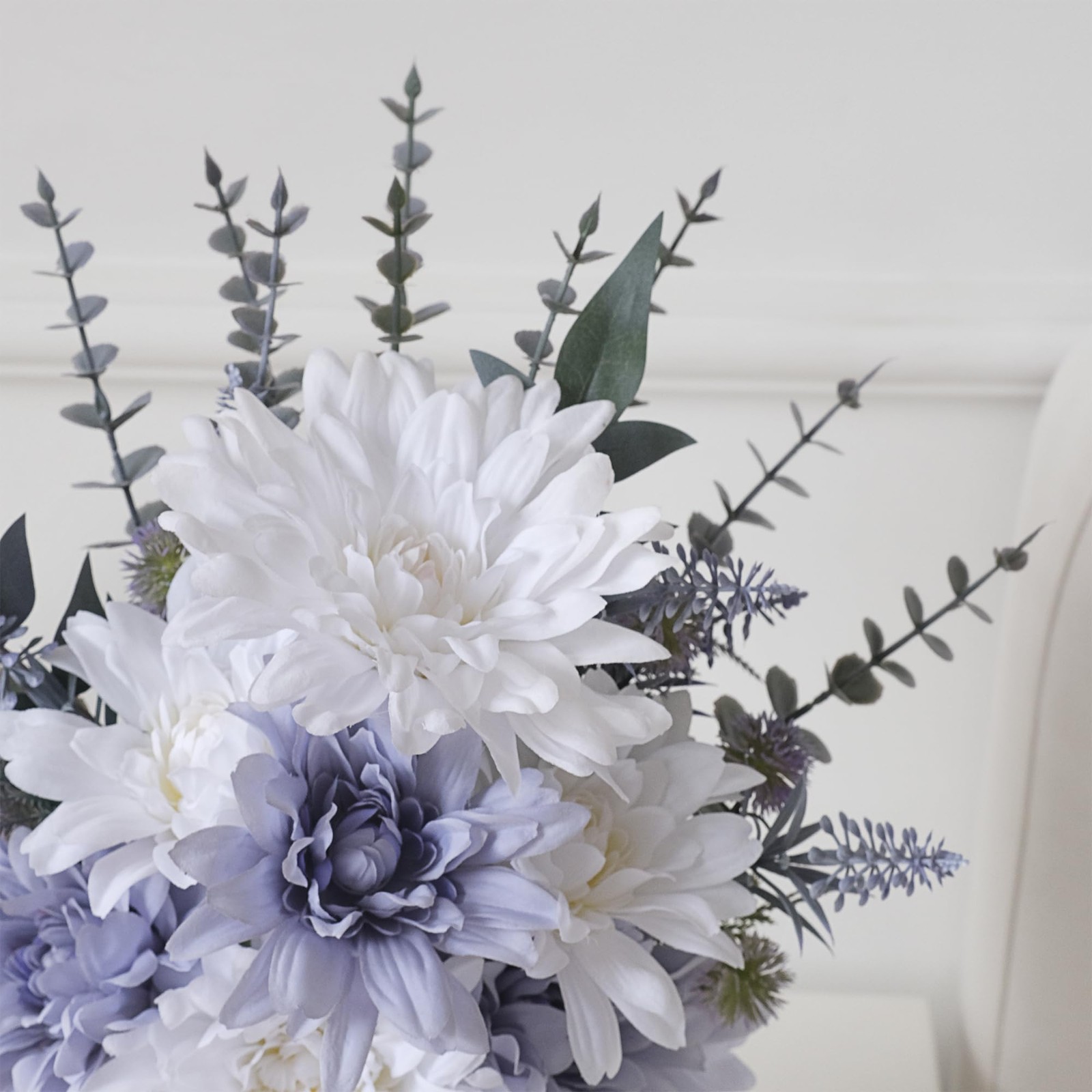 Artificial Dahlia Flower Arrangement with Gray Ceramic Vase, 15” Faux Floral …