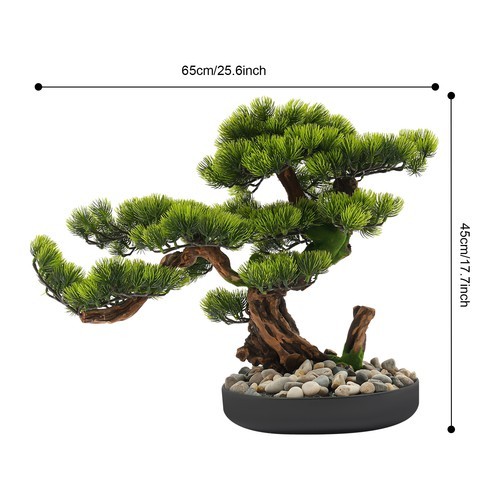 Desktop Artificial Bonsai Pine Tree Decoration Realistic Fake Plant w/ Pebbles