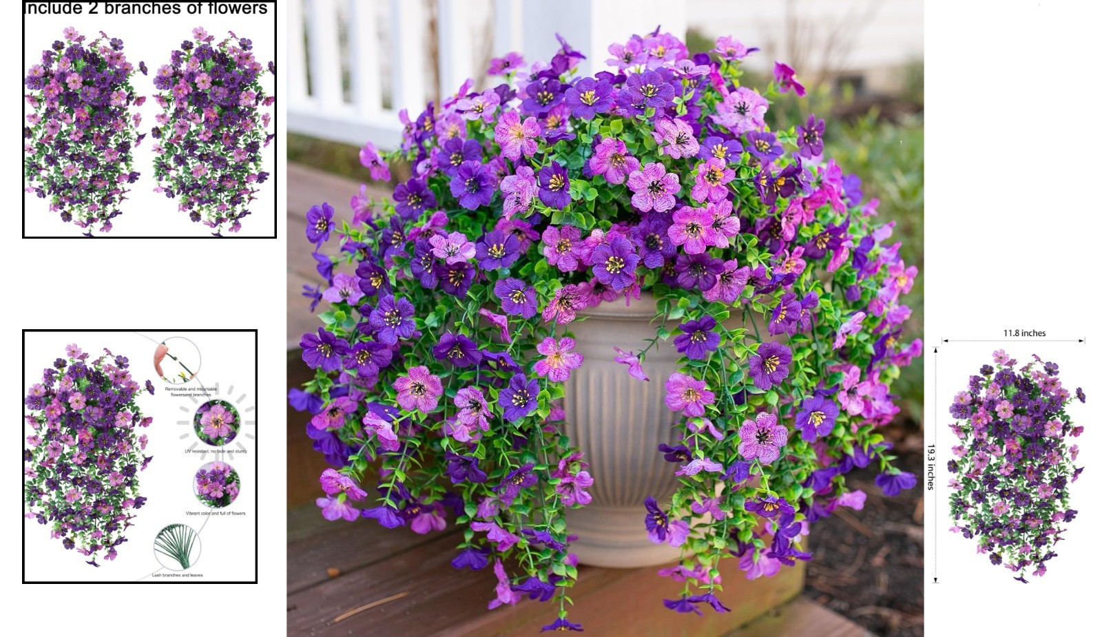 Lightweight Fake Hanging Flowers – 2Pcs Dark Purple Daisy with Eucalyptus Leaves