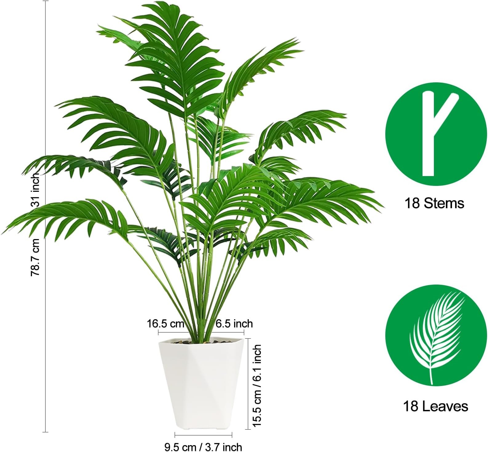 SAJANDAS Set of 2 Artificial Areca Palm Plants in Pots, 31 Inch Fake Tropical…