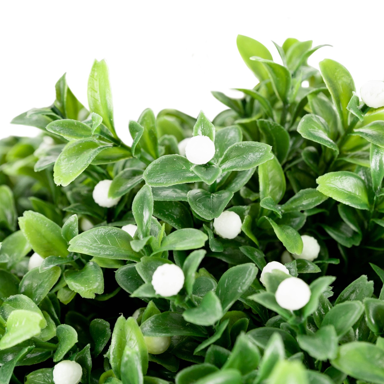 20″ Tall Artificial Boxwood Topiary Ball Tree with White Flowers for Front Porch