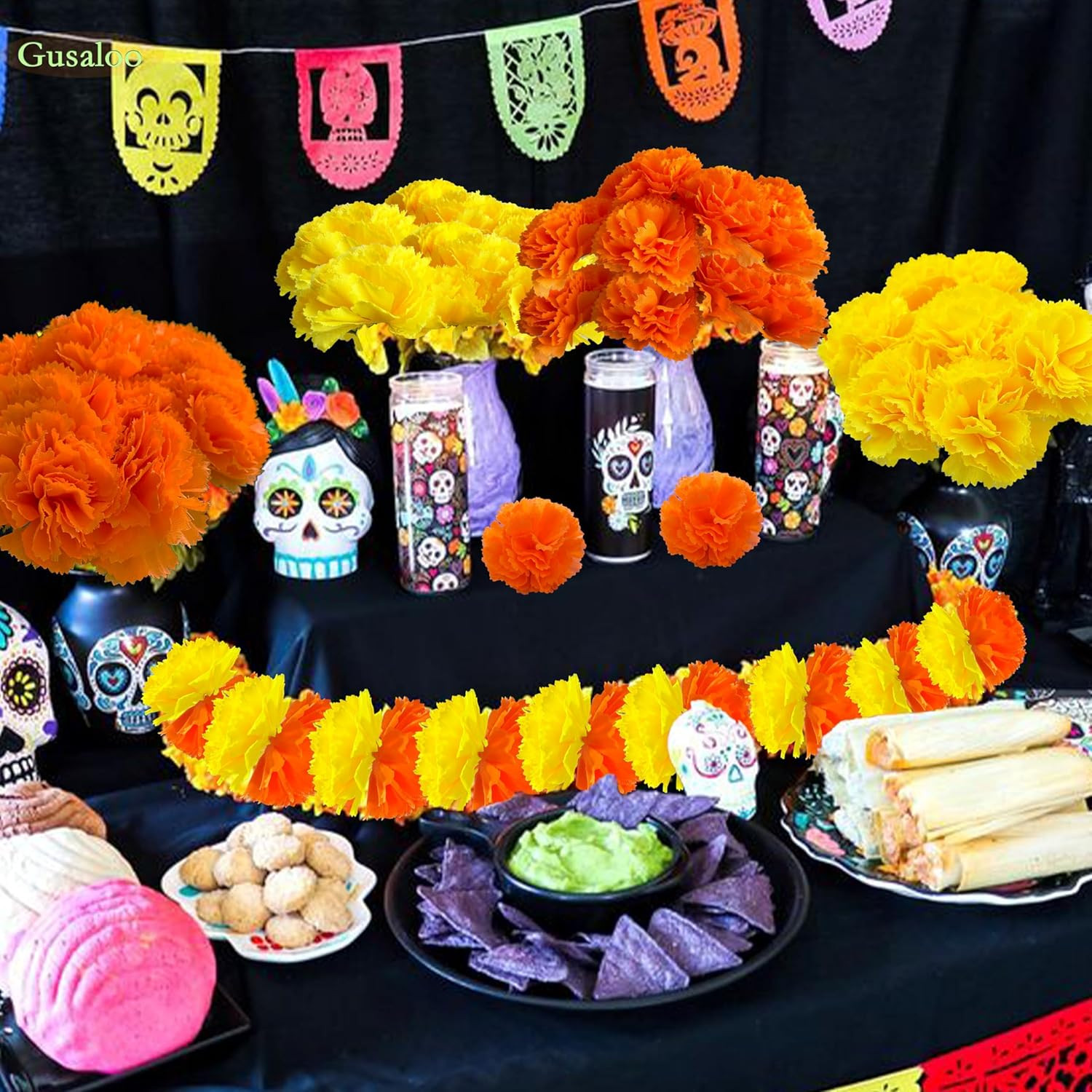 Marigold Flower Heads 50Pcs, Mexican Marigold Artificial Flowers for Day of the
