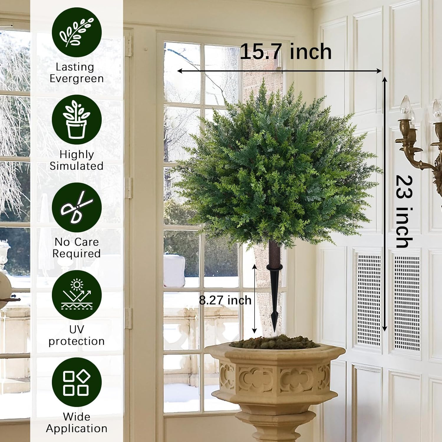 23” UV-Resistant Artificial Cedar Topiary – 4Pcs Outdoor/Indoor Decor