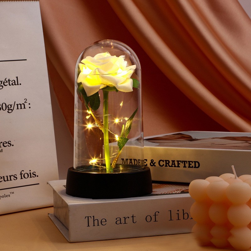 Eternal Rose LED Glass Dome Artificial Flower Romantic Gift for Her Anniversary