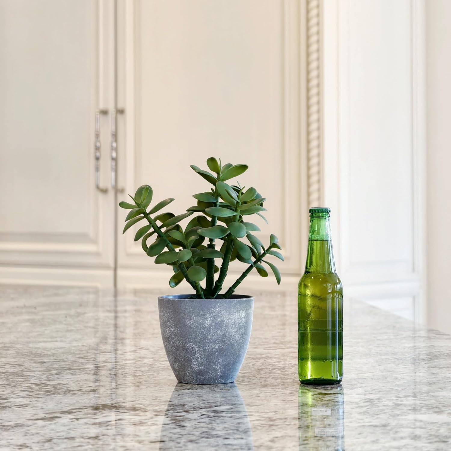 12” Artificial Jade Plant in Minimalist Gray Pot, Luxury Real-Touch Faux Succule