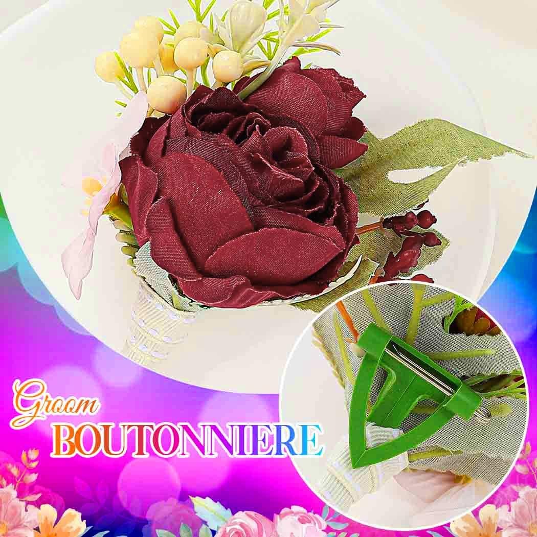 Bride Wedding Rose Boutonniere Groom Flower Buttonholes Prom Suit Decor Red
