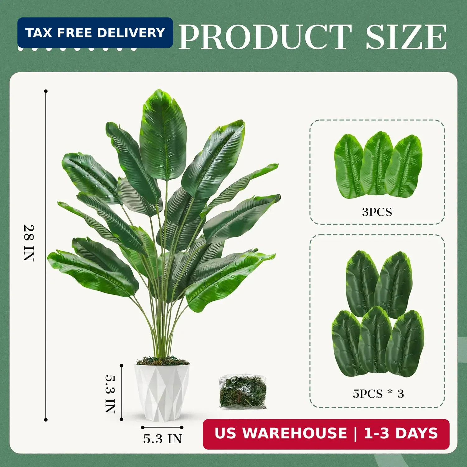 Der Rose Tall Fake Plants 28″ Artificial Potted Tropical Faux Plants Banana Tree
