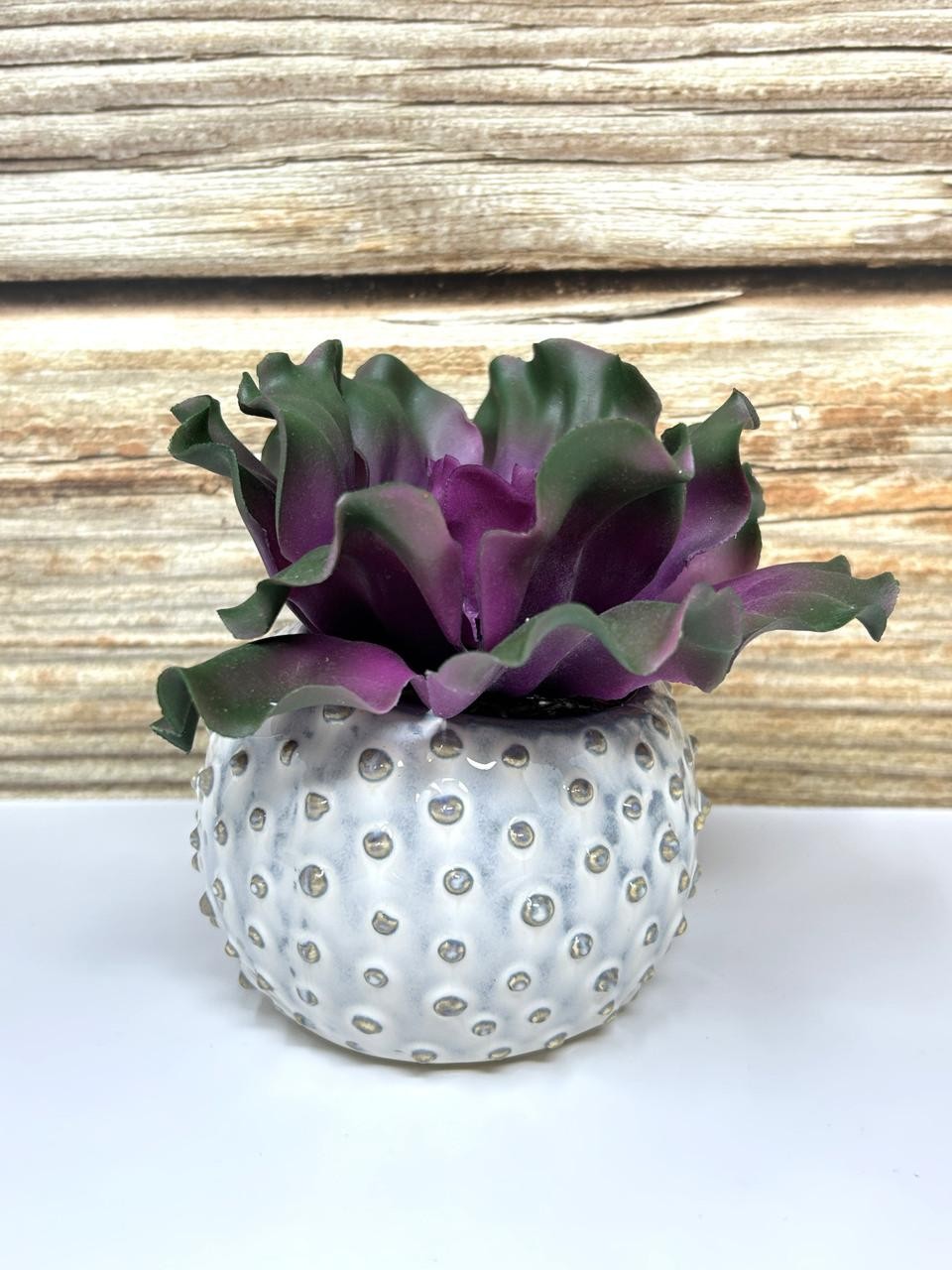 5″ Artificial Soft PURPLE & Dark Green Soft Curly Echeveria SUCCULENT, 3″ Cerami