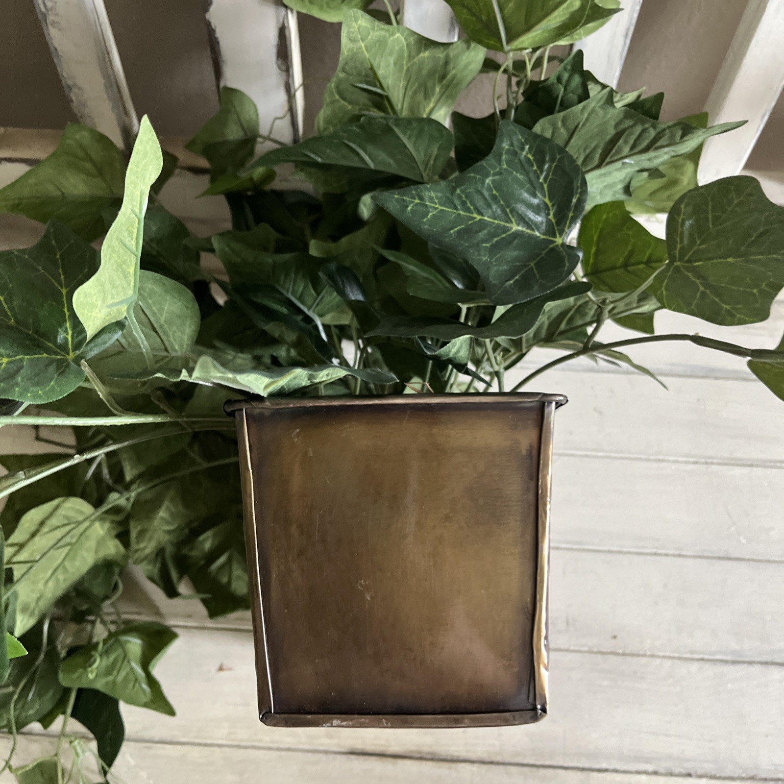 Faux Ivy In Metal Container 10”W x4”Dx4”H Container W/ Plant 14”H x30”W