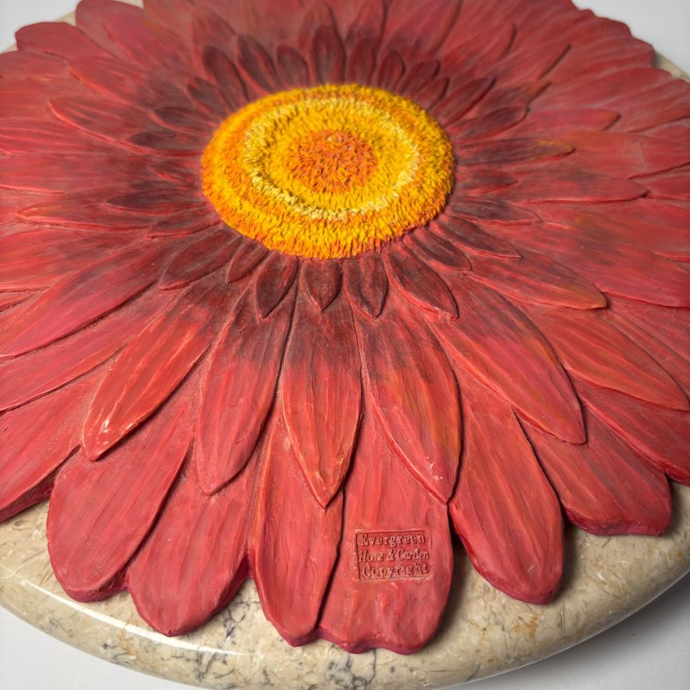 Red Sunflower 11″ Wall Hanging Ceramic Stone Evergreen Home & Garden