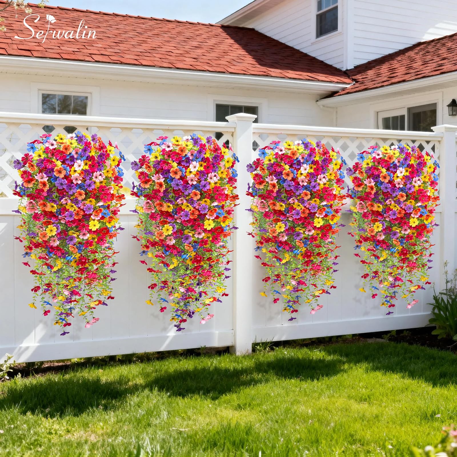 Serwalin 6PCS Artificial Hanging Flowers for Outdoors, UV Resistant Fake Hang…