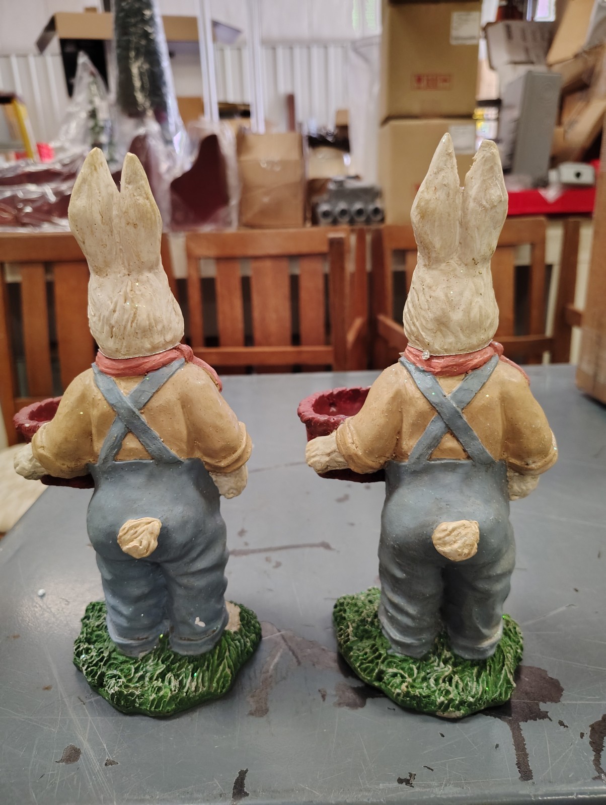 2 Spring Bunnies Hand Decorated Resin Decoration Cotton Tails Salem Collection
