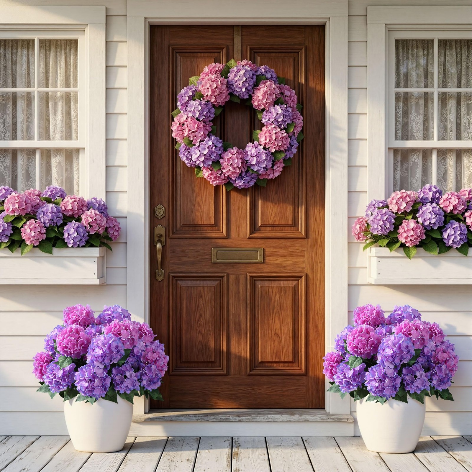 Artificial Flowers for Outdoors, 4 PCS Purple Fuchsia Fake Silk Hydrangea Flo…
