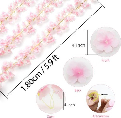 6PC 35.4FT Cherry Blossom Flowers Garland Spring Decoration Artificial Pink