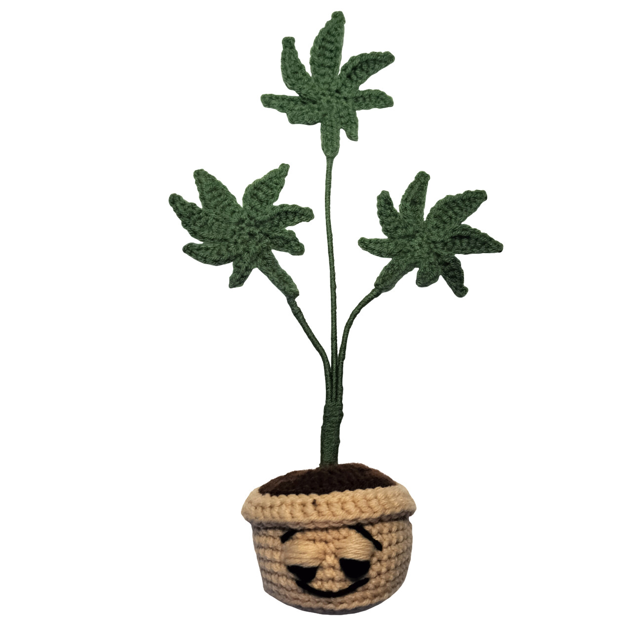 HANDMADE CROCHET Cannabis Potted Plant Free Standing With Face Marijuana Plant