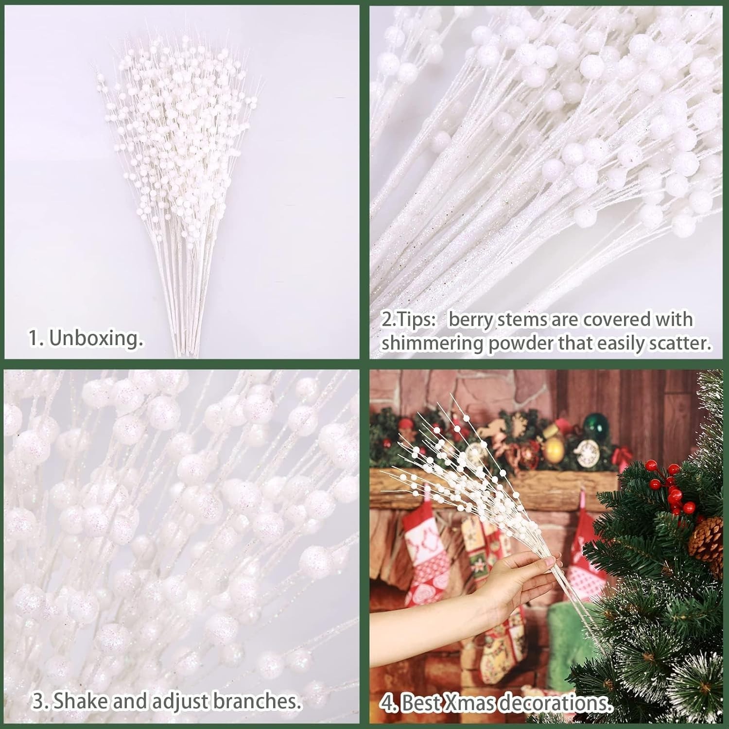 12 PCS Artificial Glitter Berry, White Christmas Glitter Picks Artificial Ber…