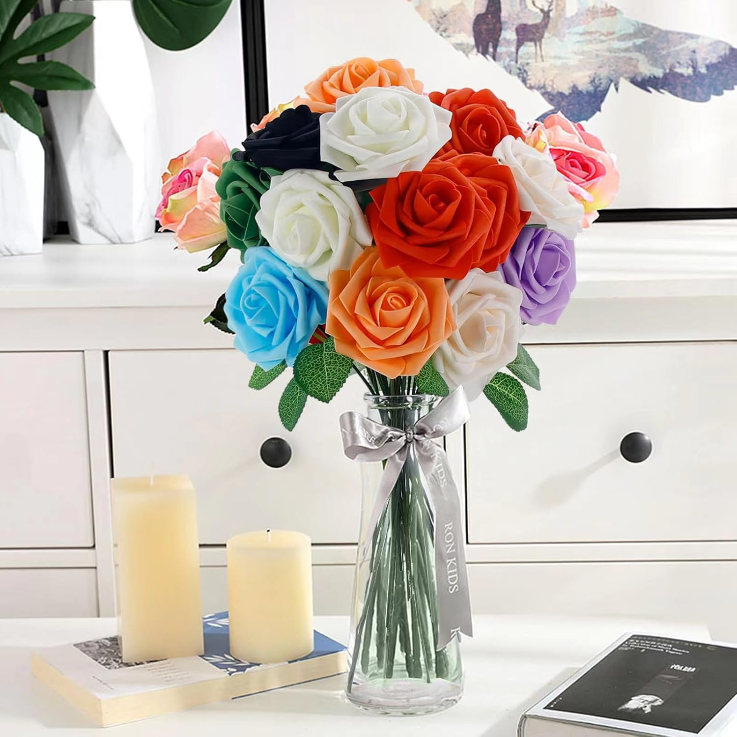 [25PCS] Navy Blue Roses Artificial Flowers with Long Stem Real Touch Fake Foa…