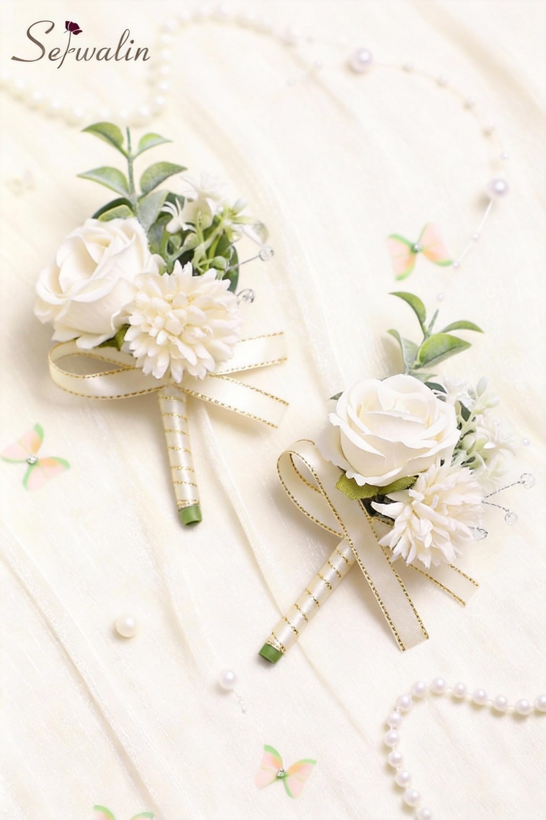 2 Pcs White Boutonniere for Men, Groom Groomsmen Best Man Guest Boutonnieres,…