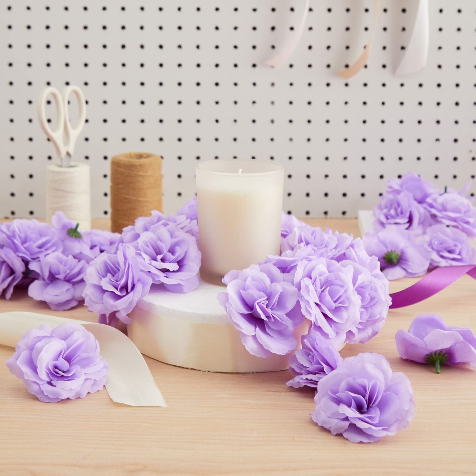 Silk Foam Roses – 50 Stemless 3in Light Purple Heads – Realistic Blooms for W…