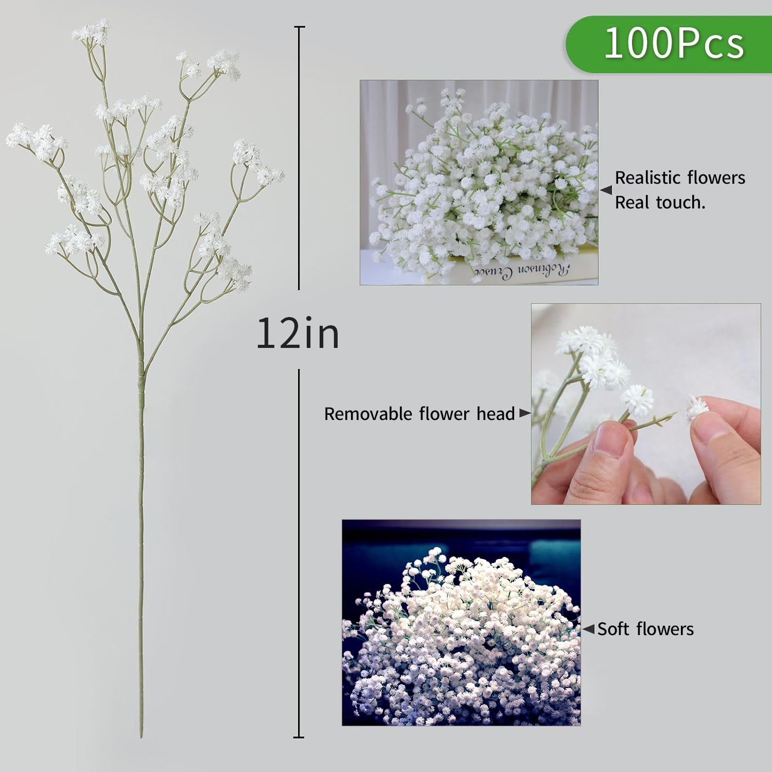 White Baby Breath Artificial Flowers Bulk Gypsophila Wedding Decor 100 PCS