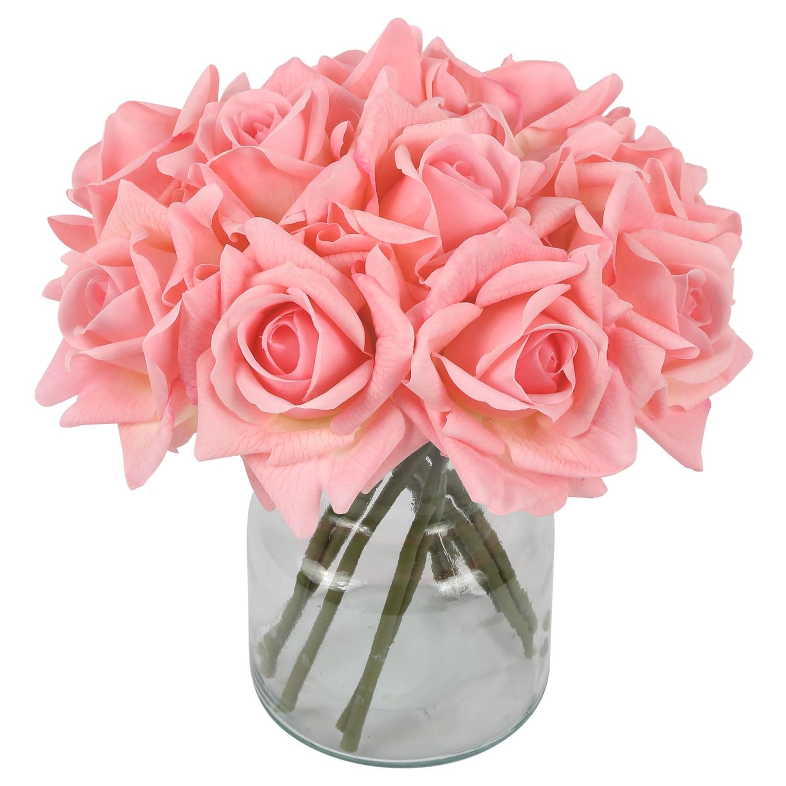 Pink Roses Artificial Flowers 2 Bouquets Realistic Fake Roses Real Touch Faux…