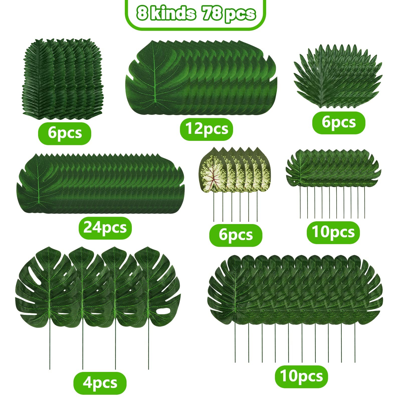 Jungle Party Decorations, 78 Pieces 8 Kinds Artificial Palm Leaves Green Trop…