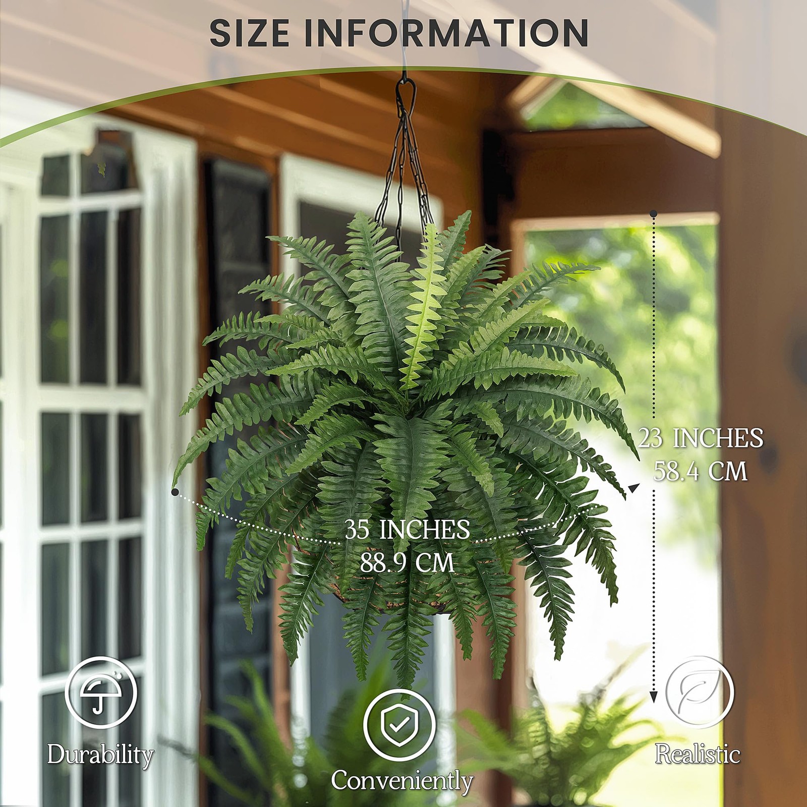 35″ Artificial Fern Bush, 2 Pack Boston Ferns, 39 Fronds, Outdoor Home Decor