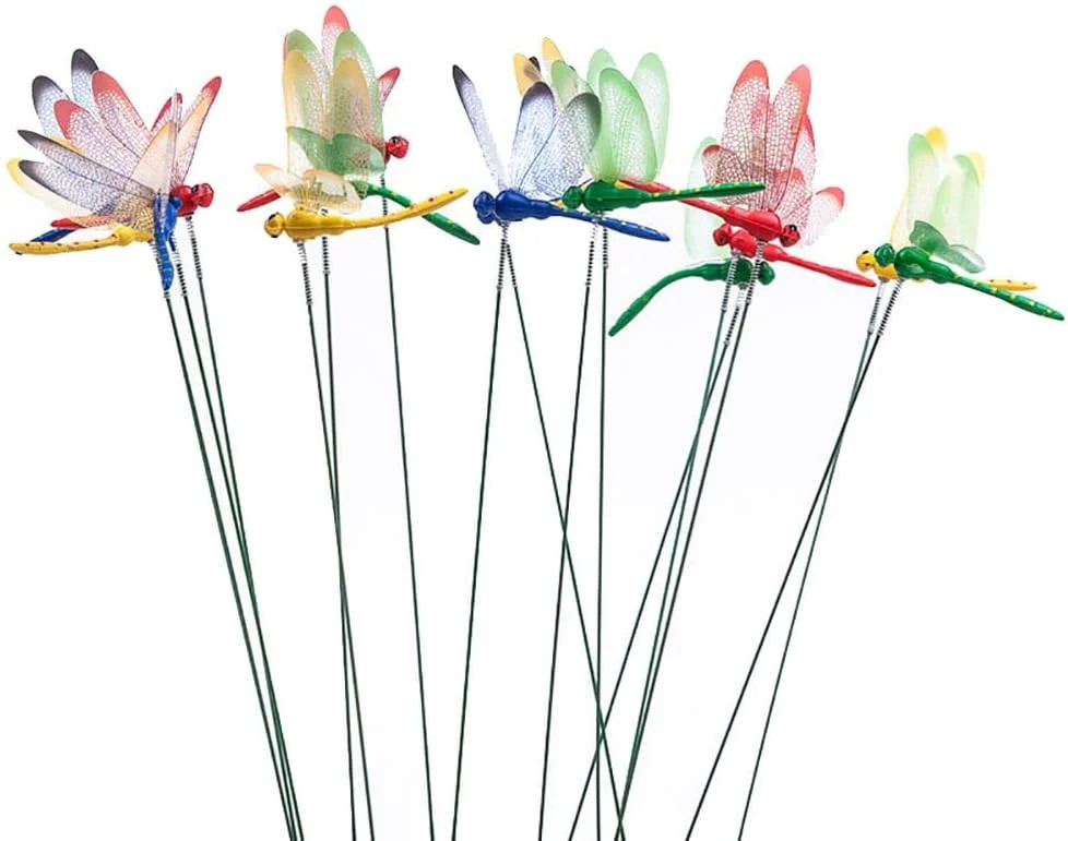 10PCS Metal Dragonfly Garden Stakes Colorful Plant Yard Decor Lawn Patio Art